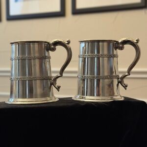 Vintage Tankard SET of Two Sheffield England Silverplate/Pewter